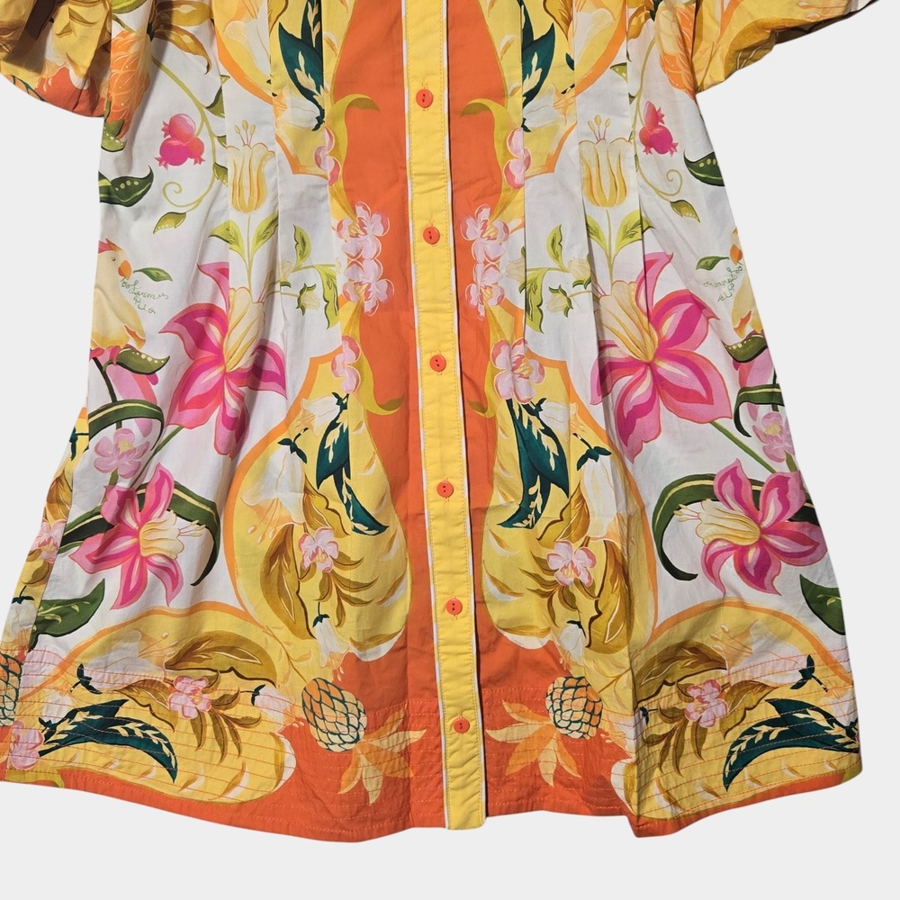 FARM Rio Tropical Floral Puff Sleeve Button Front Mini Dress L Resortwear NWT - Picture 3 of 13